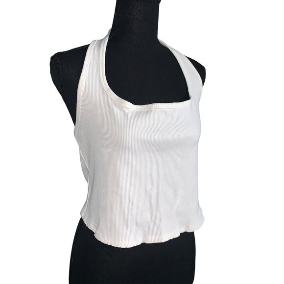 Wild Fable Junior Teens White Sleeveless Ribbed Halter Crop Top Size XS - Picture 2 of 9